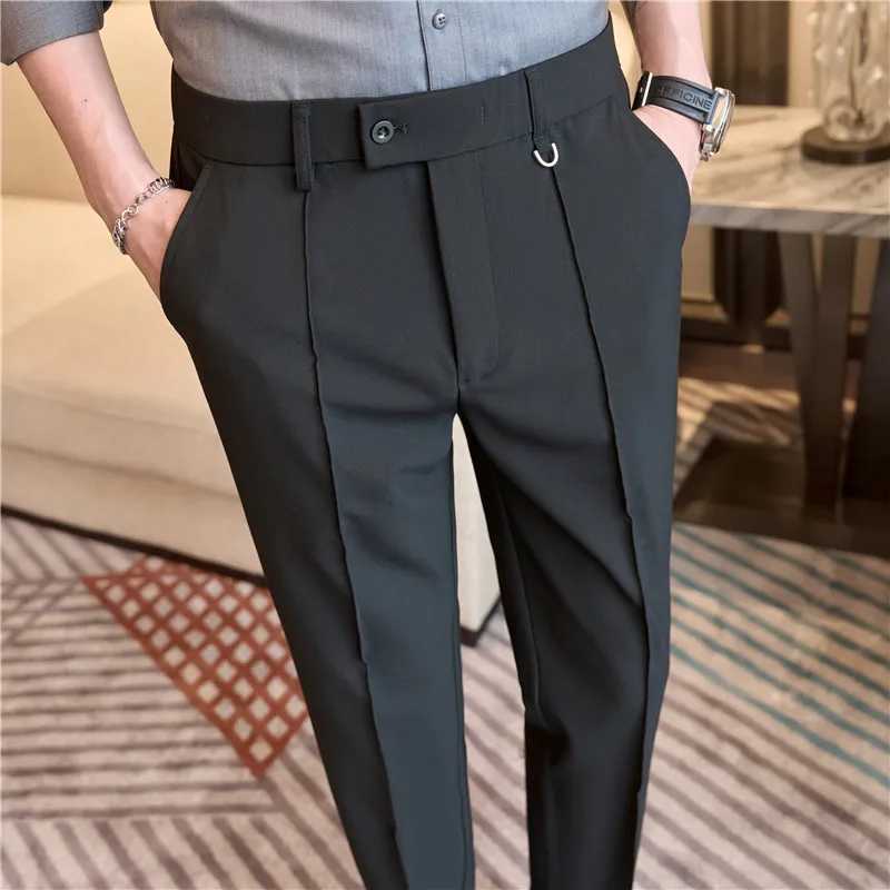 Dress Pants For Men Fashion Belt Design Stretch Waist Big Size Suit Pants Ele Casual Mens Formal Trousers High Quality SaleX241023