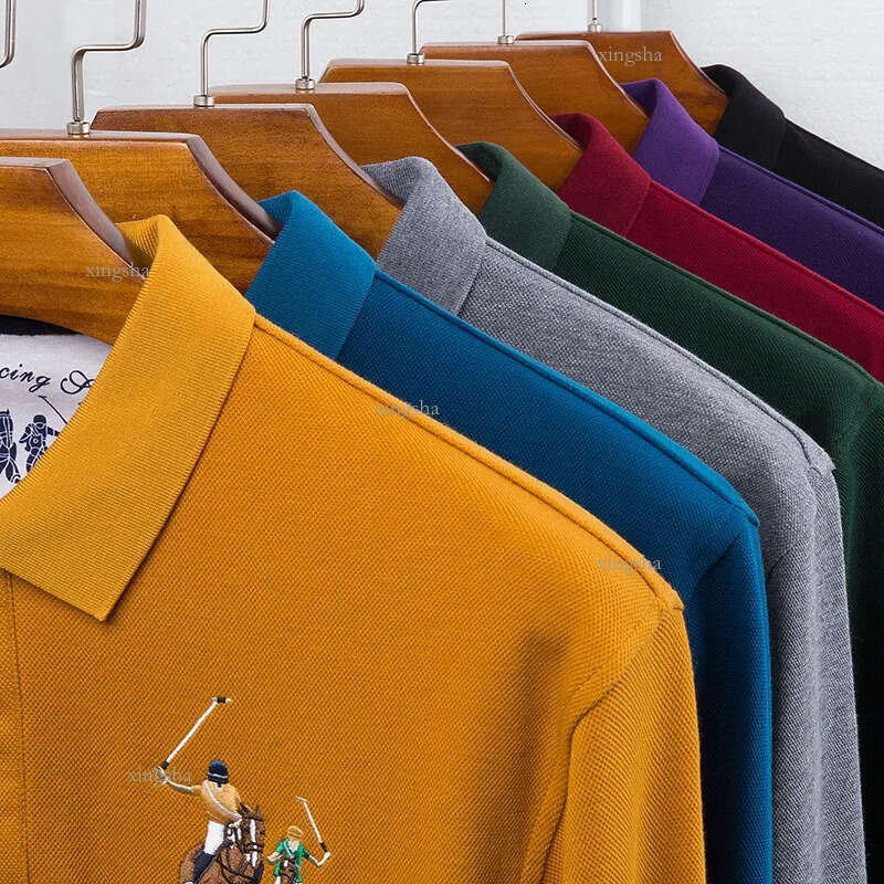 POLO Shirts winter men's Long sleeve polo shirt High Quality Solid color Men Polos 3D Embroidery Poloshirt 8 colors 210308