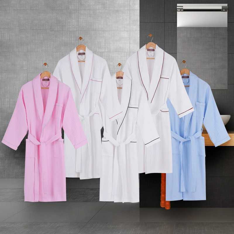 Mens Wfle Bathrobe long design kimono couple night town plus size robe Sp robe 100% cotton summer W241023