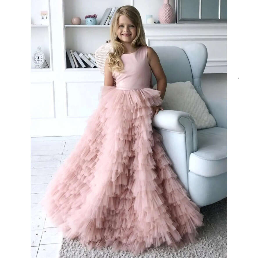 Pink Cacscading Girls Ruffles Pageant Dresses Princess A E Jewel Neck Backless Wer Girl Dress With Big Bow Sash Teens Formal Party Birthday Gowns Bc18