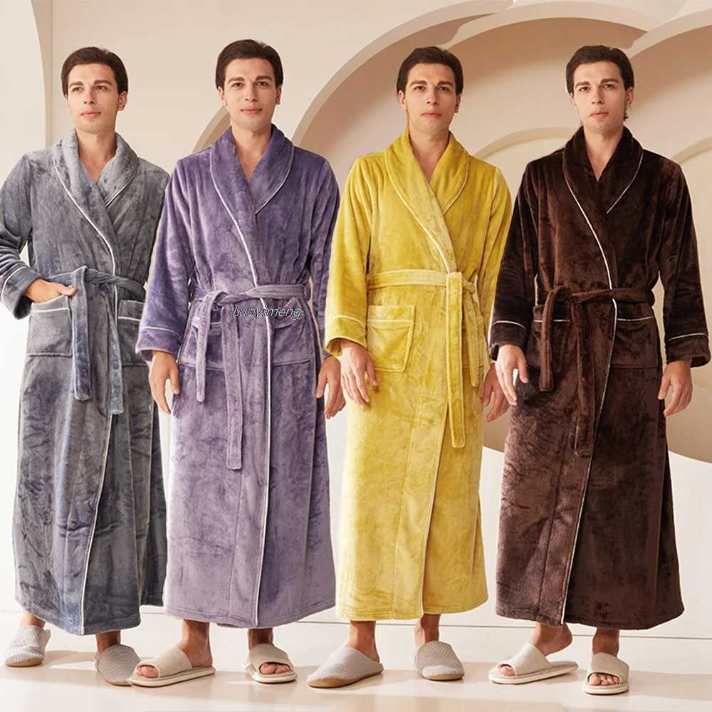 2024 New Mens Bathroom Flannel Thick Warm Towel Fce Womens Dress Long Bathrobe Hotel Spa Soft Winter Sofa Spwear W241023