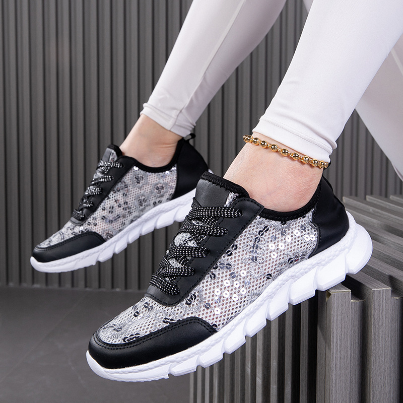 Mesh glitter new sports women's shoes spring and summer hollow breathable fashion lacing light Sneaker