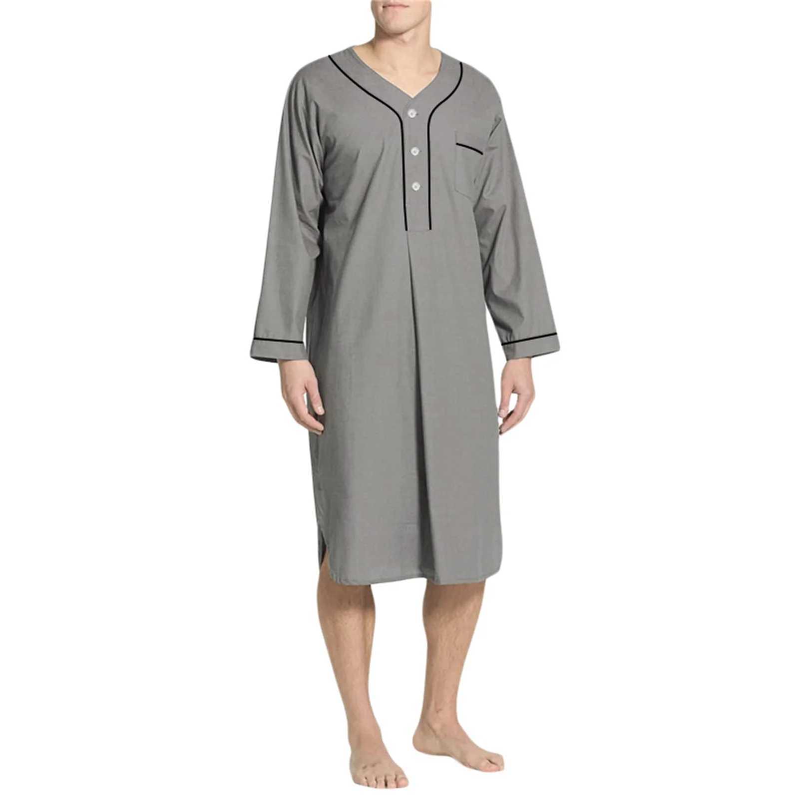 Mens Night Light Solid Color Loose S Arabic Long Sves Evening Dress Ktan Dubai Robe with Pocket Spwear W241023