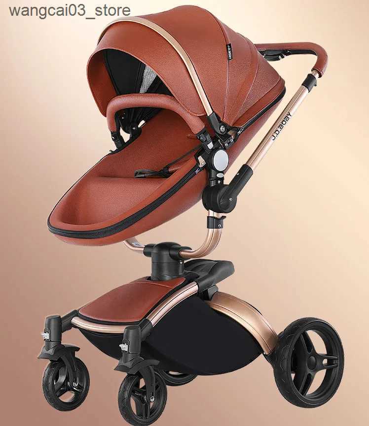 Strollers# Luxury Baby Stroller 3 in 1PU LeatherCarriageHigh Landscape Strolle FoldingStrollersEggshell NewbornBaby pramKinderwagen L240910