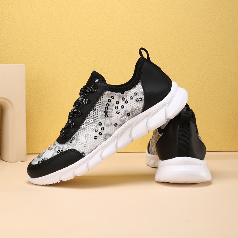 Mesh glitter new sports women's shoes spring and summer hollow breathable fashion lacing light Sneaker