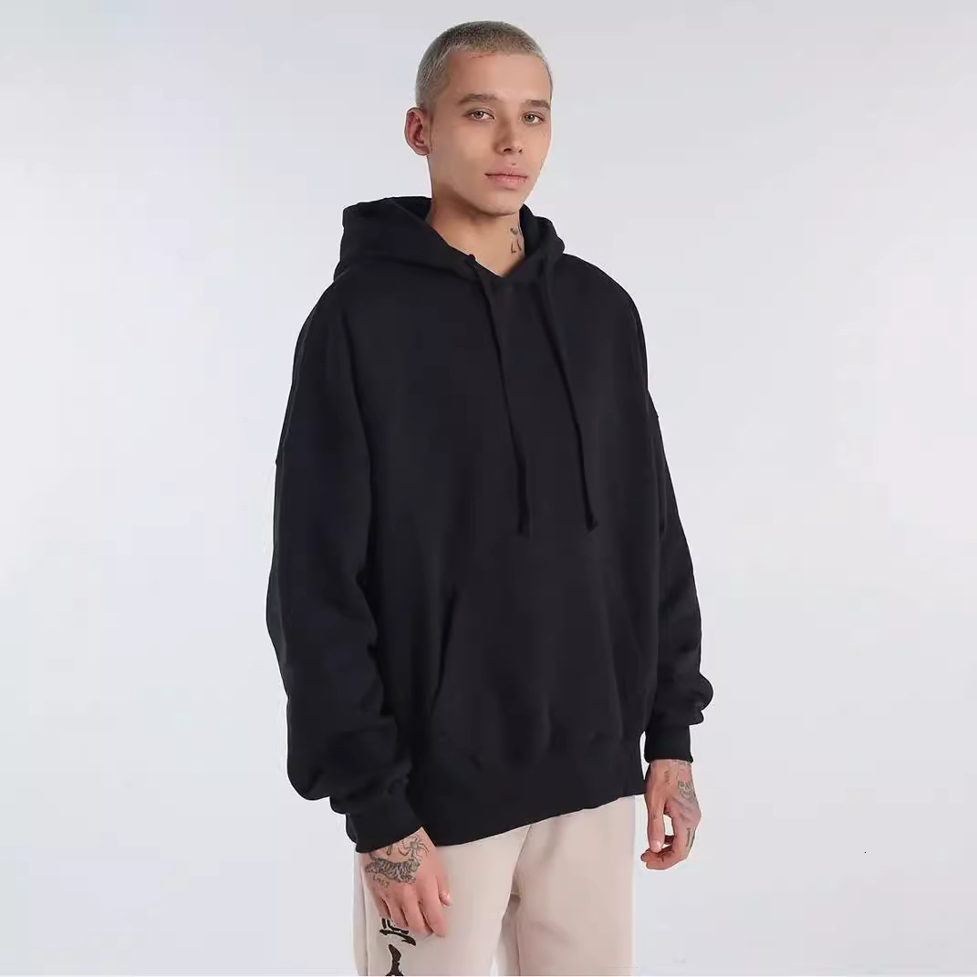 Men's hoodie, autumn and winter new plush thick hoodie, basic solid color versatile loose and trendy