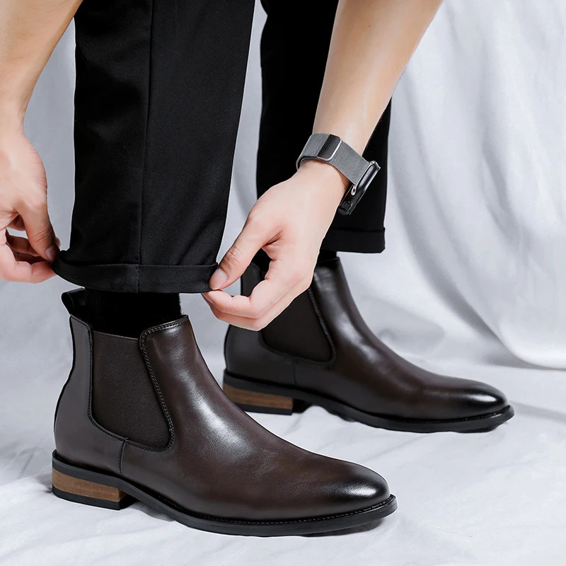 Genuine leather classic mens high top Chelsea ankle boots high-quality mens casual dresses business shoes comfortable outdoor basic boots 250225 - view 4