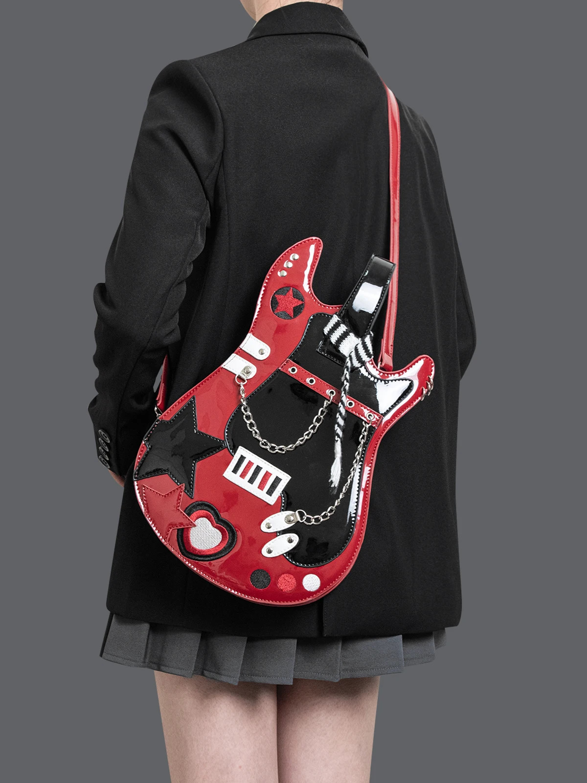 HIATUS original silver pink guitar bag creative contrasting color cute scarf shoulder cross backpack sweet love bag 241023