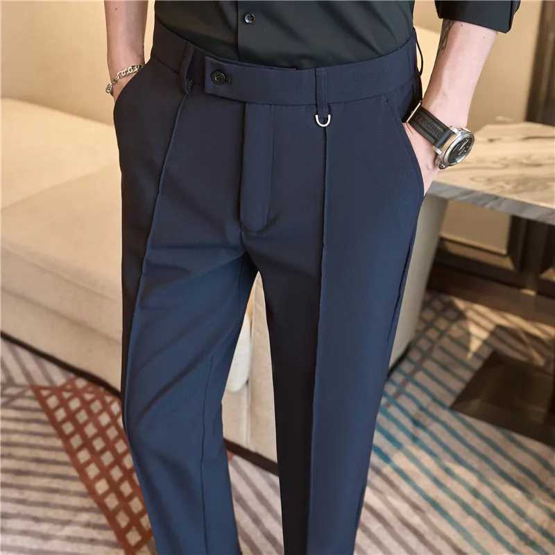 Dress Pants For Men Fashion Belt Design Stretch Waist Big Size Suit Pants Ele Casual Mens Formal Trousers High Quality SaleX241023
