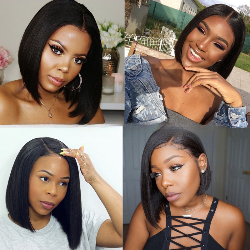 Black wig female short straight hair short BOBO middle parting breathable chemical fiber headpiece