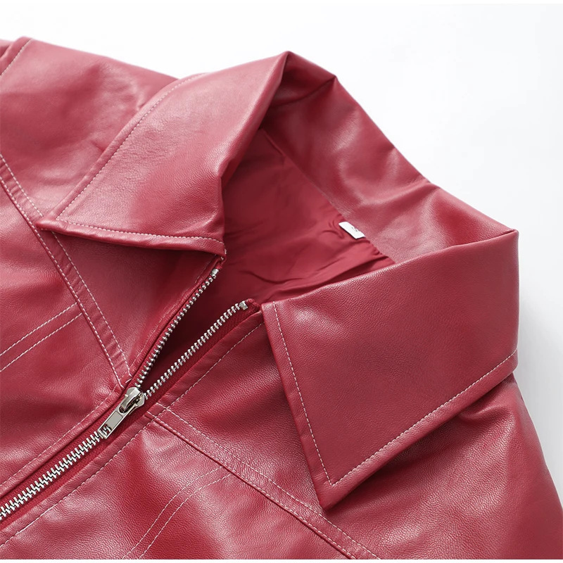 Women's Jackets Women Zipper Leather Bomber Coats Oversized Contrast Stitch Lapel Long Sleeve Jacket Motorcycle Autumn Outwear Tops