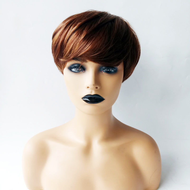 Hot selling side bangs wig silk machine-made full-length synthetic fiber wig headpiece
