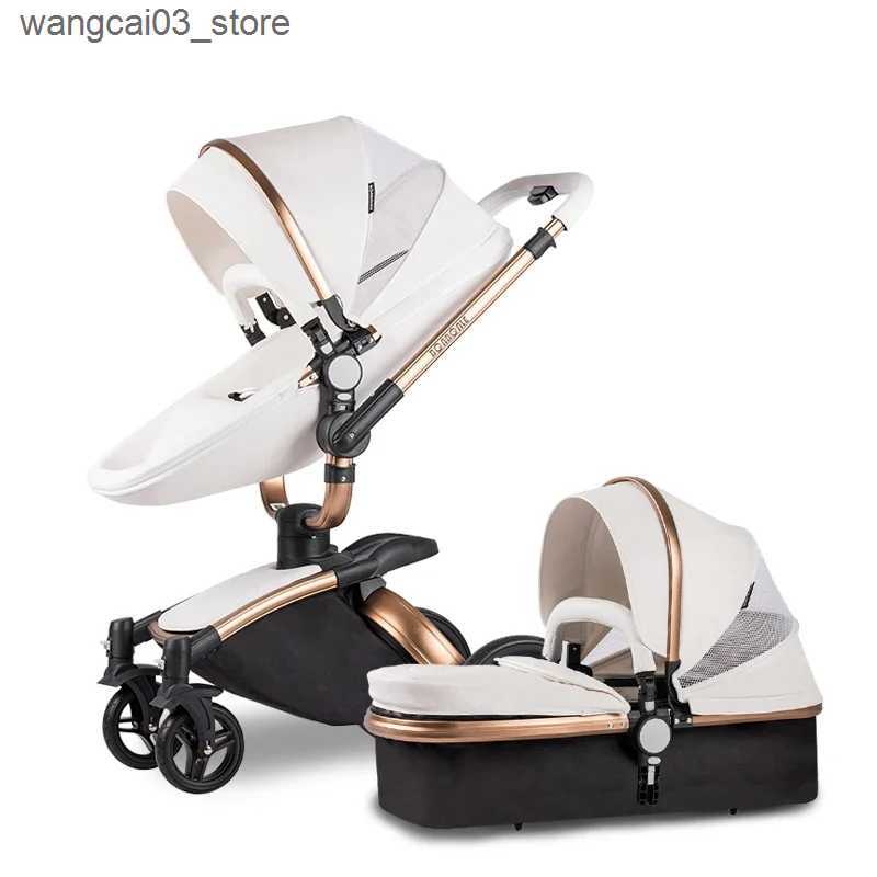 Strollers# Landscape baby carriage PU leathe Baby stroller 3in1 Two-way High r Foldable shock-absorbing eggshell stroller 2in1 L240910