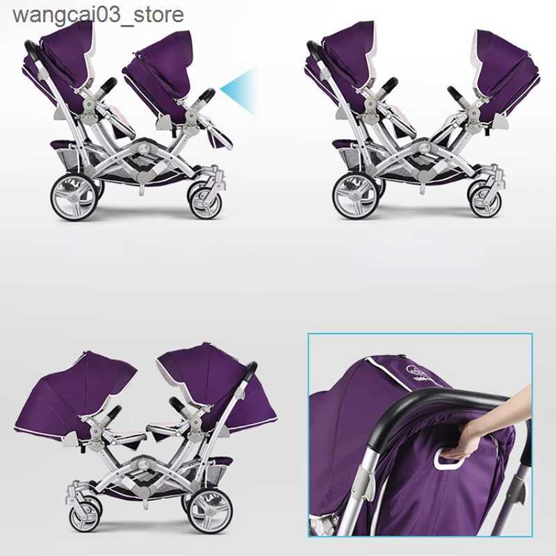 Strollers# Luxury Twin Baby Stroller Can sit or lie down High Landscape Pram Light And Shock Proof Folding Double Stroller baby accessories L240910