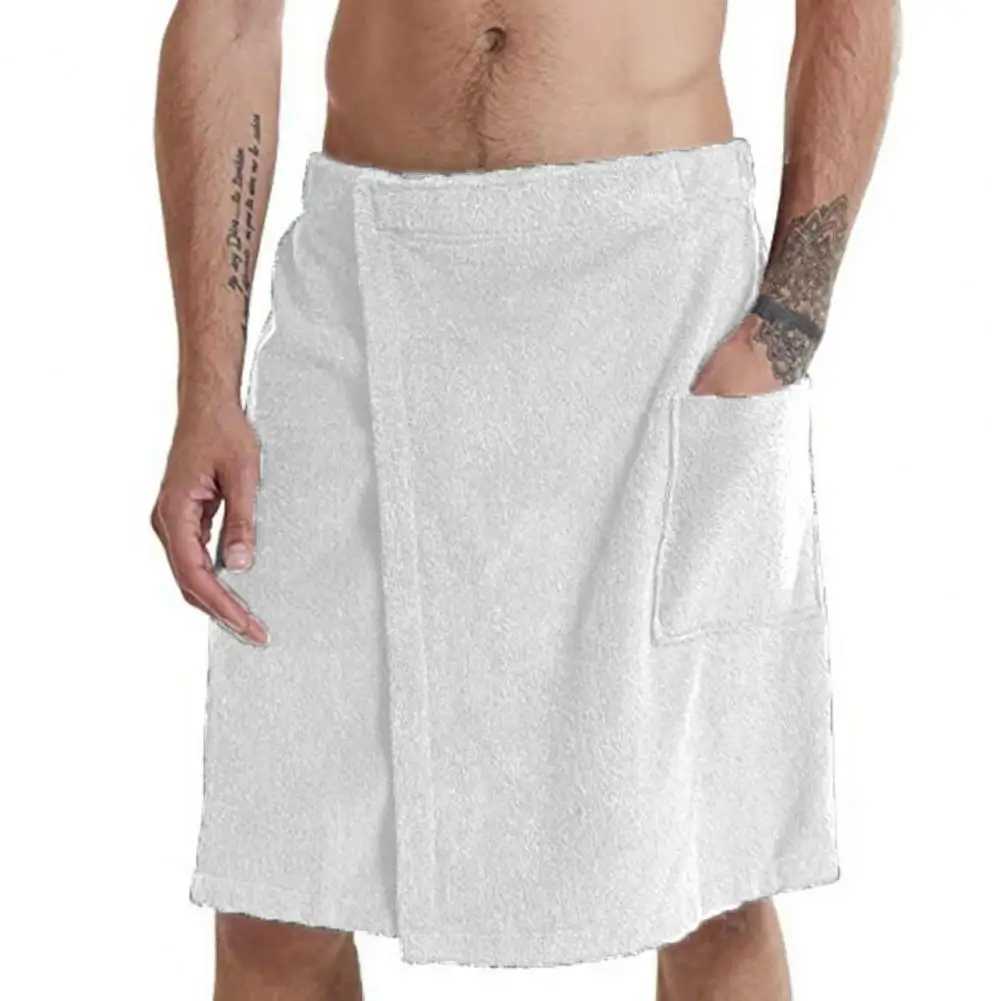 Mens bathroom towel with adjustable elastic waist for home wear night light pocket for outdoor sports swimming gym spa towel for mens home wear W24102