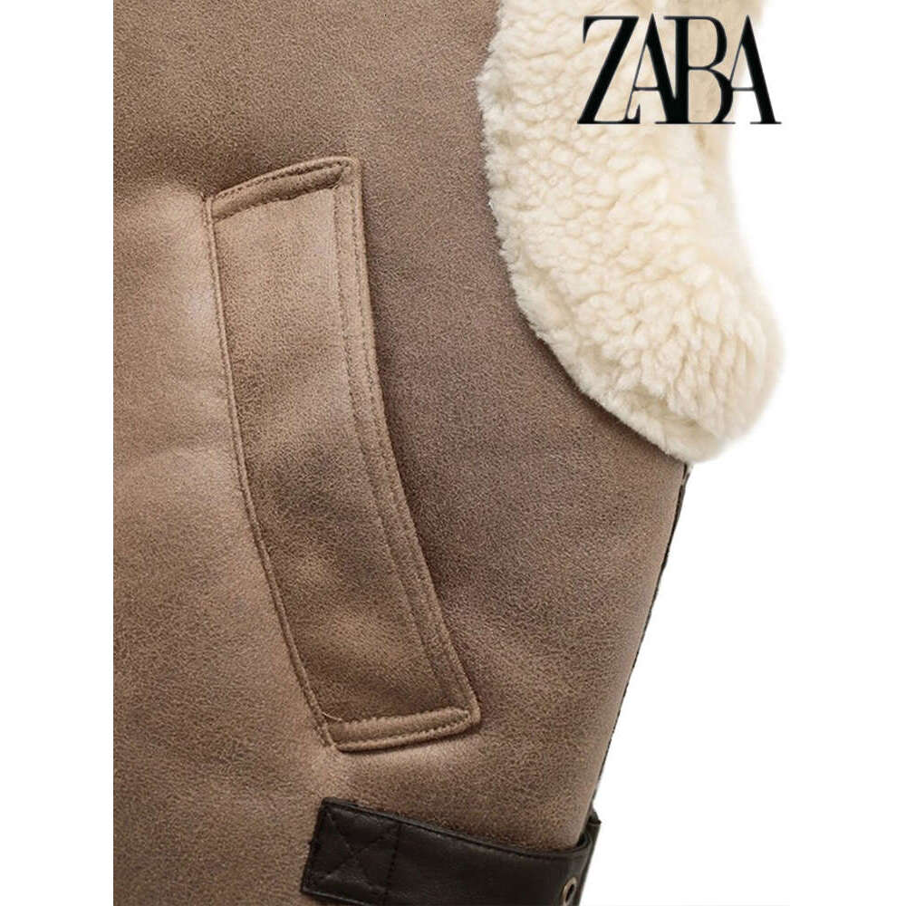TRAF Brown Fur Warm One-Piece Lapel Thickened Urban Elegant Women's Commuter Jacket Temperament Zipper Vest