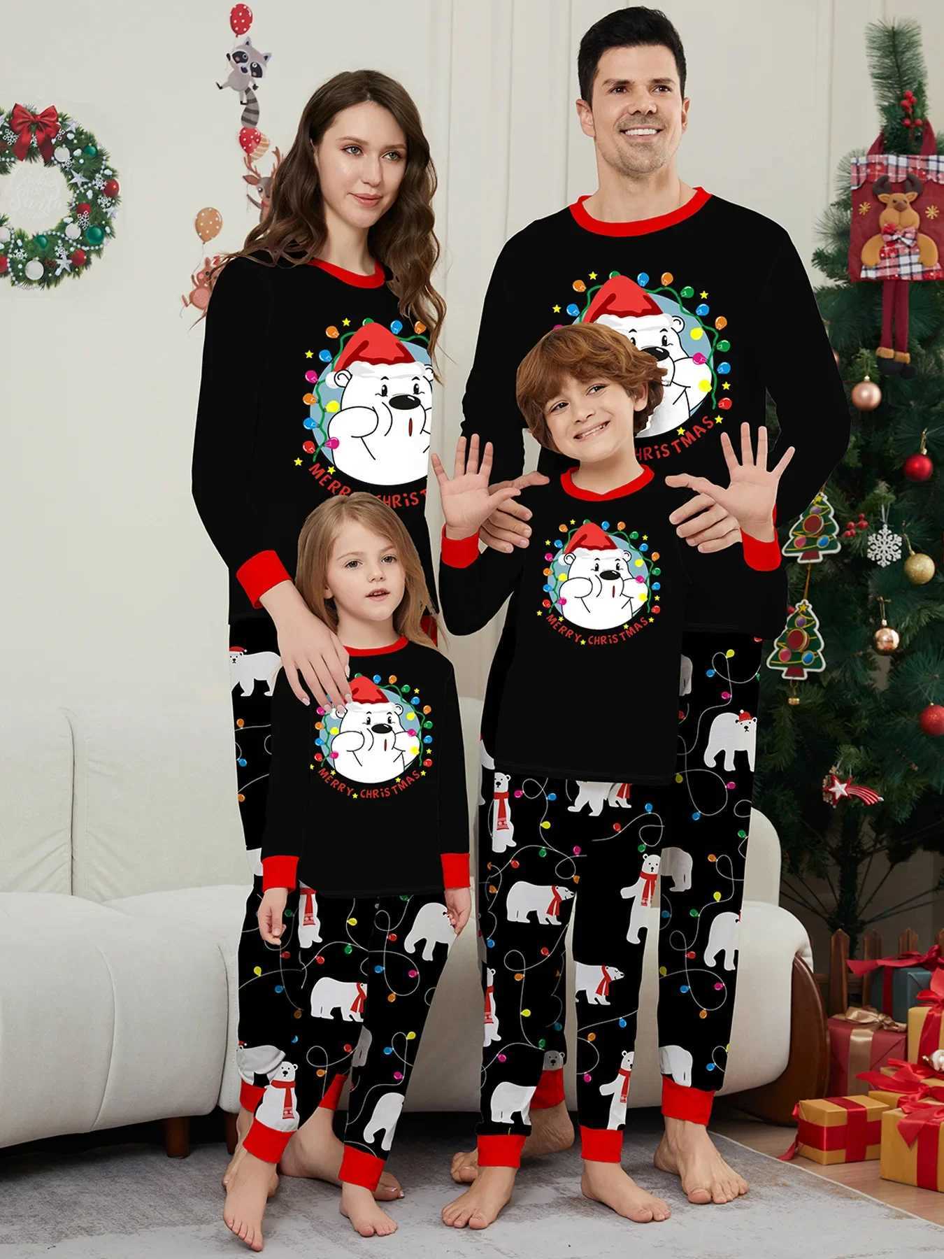 New Cartooon Bear Print Family Pajamas Set Parent-child Matching Outfits Christmas Clothing Casual Loose Pyjama Xmas Family LookXJ241008
