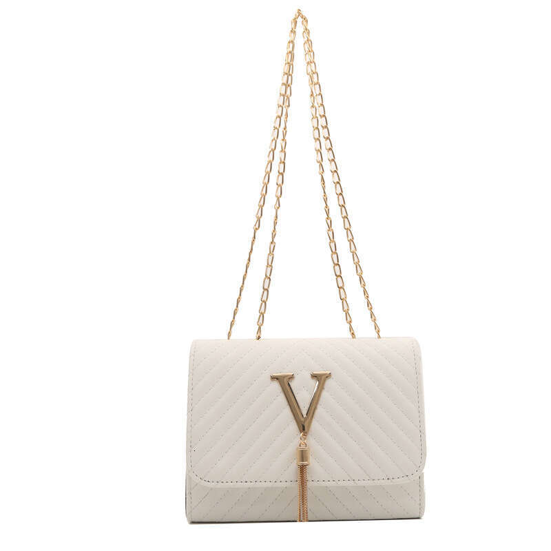 Tassel V-shaped shoulder women's 2024 new fashionable small square niche versatile chain diagonal cross bag