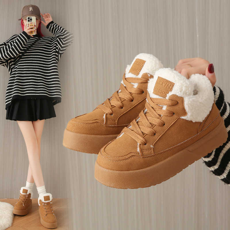 Women's Winter Korean Version Plush High Top Casual Shoes.
