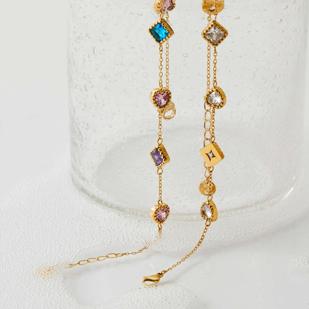 Heart Square color zirconium bracelet female fashion light luxury temperament heart trend stainless steel bracelet
