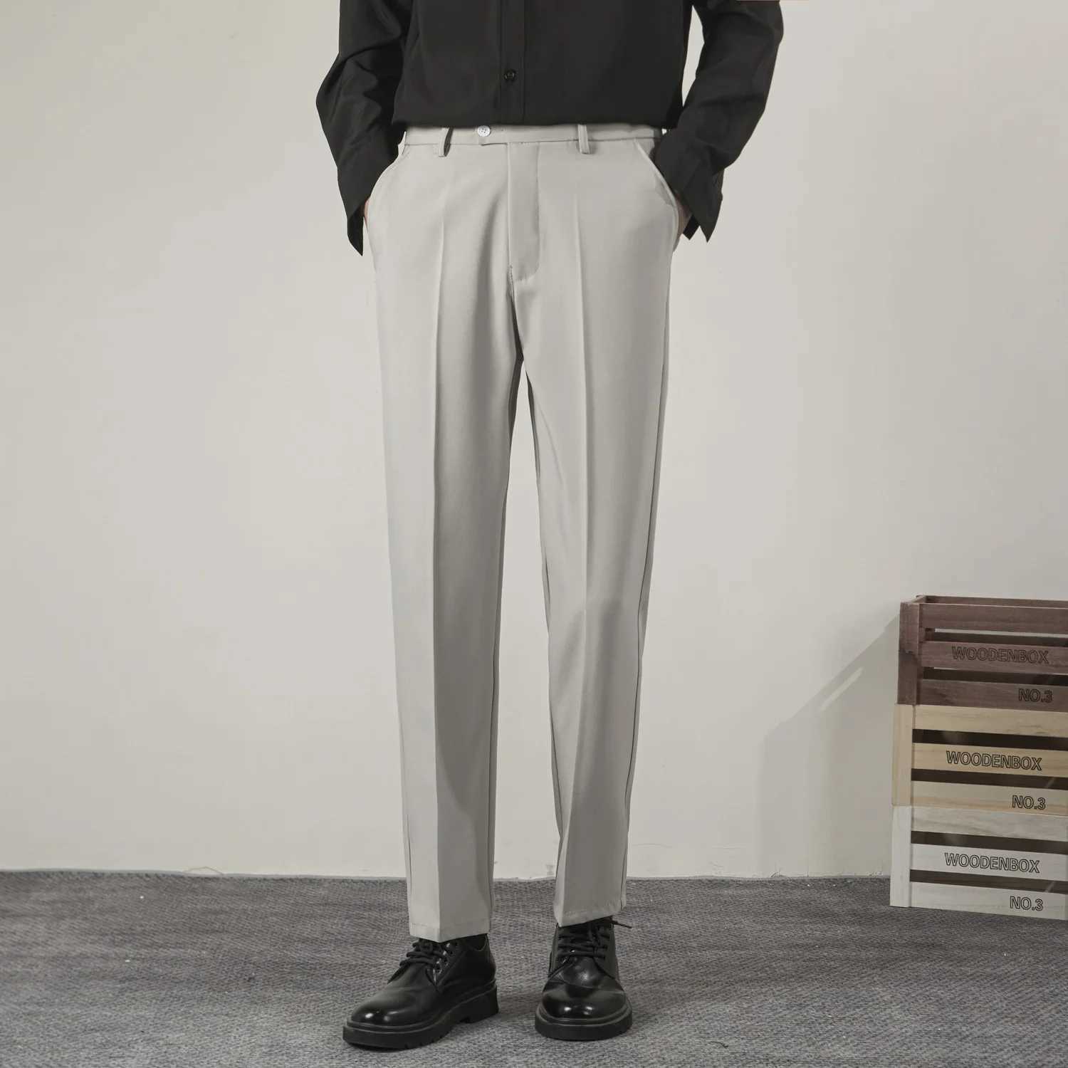 New Straight Men Pants Fashion Business Korean Loose Casual White Black Gray Wide-leg Trousers Blazer Suit PantsX241023