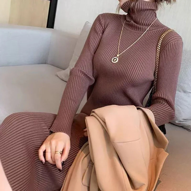 Abrini Womens Plain Collar Knitted Dress Casual Long Sleeve Tight Sweater Ribbon Solid Color Womens Party Vest Autumn/Winter 241022