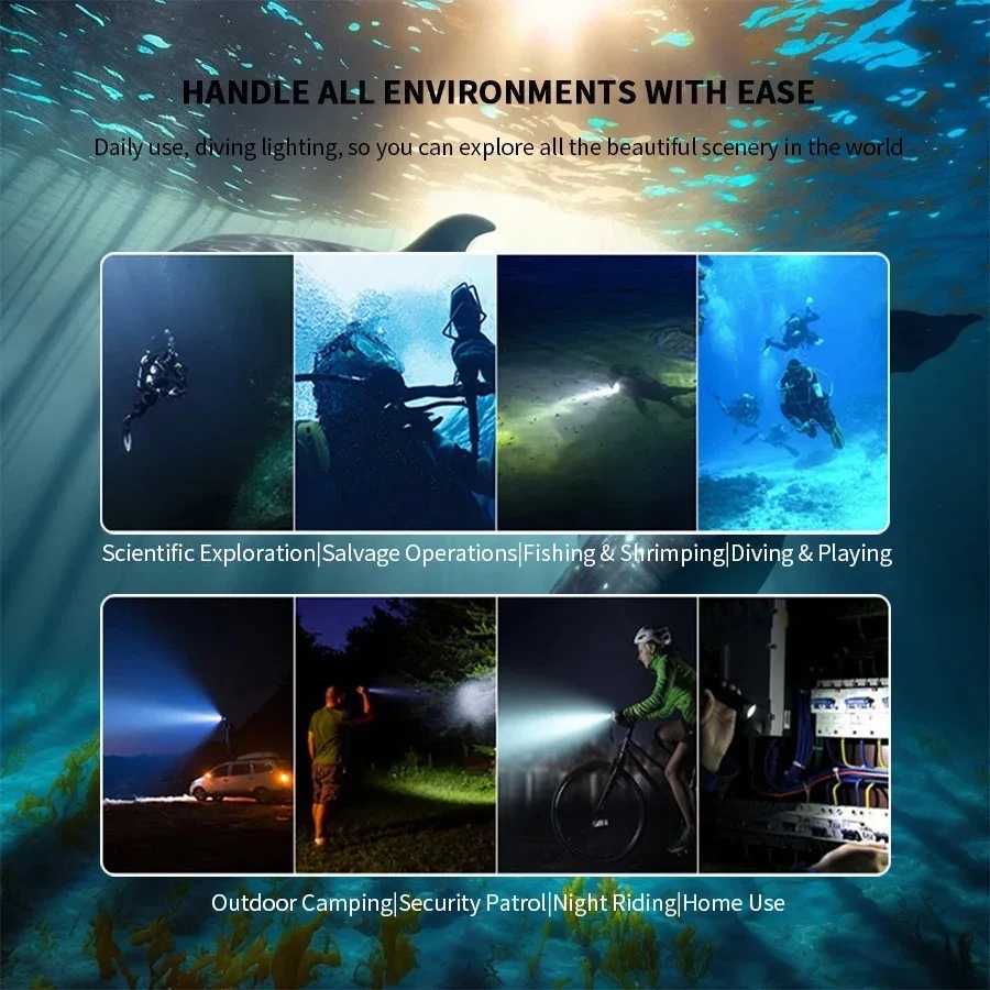 Profound Diving D Lamp Portab Rechargeab USB Diving 500M Underwater Light Diver Spearfishing Flash W241023