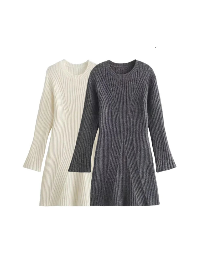 TRAF Womens Ribbon Knitted Long Sleeve Dress Autumn/Winter Ultra Thin Bottom Sweater for Warm Women 241019