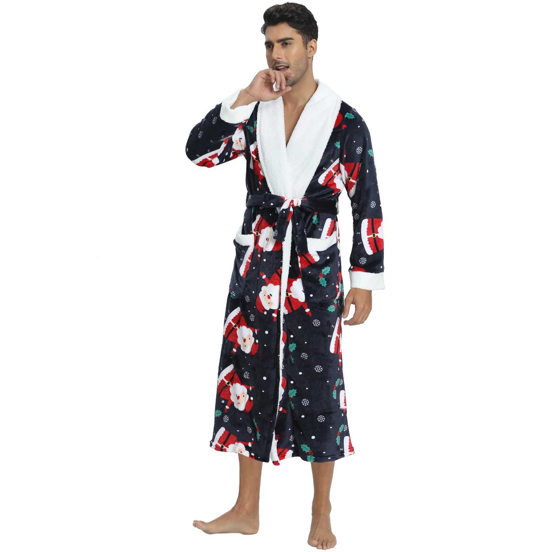 Warm autumn and winter flannel mens bathroom thickened long night Spwear velvet kimono mens clothing W241023