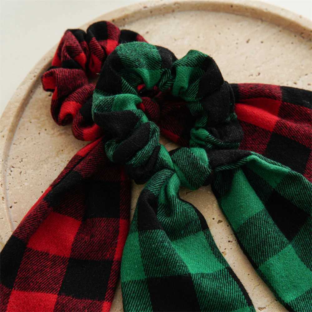 Christmas Hair Ties Scrunchies Santa Claus Coarse Checkered Bow Hair Rope For Girls Elastic Ponytail Holder Hair AccessoriesX241021