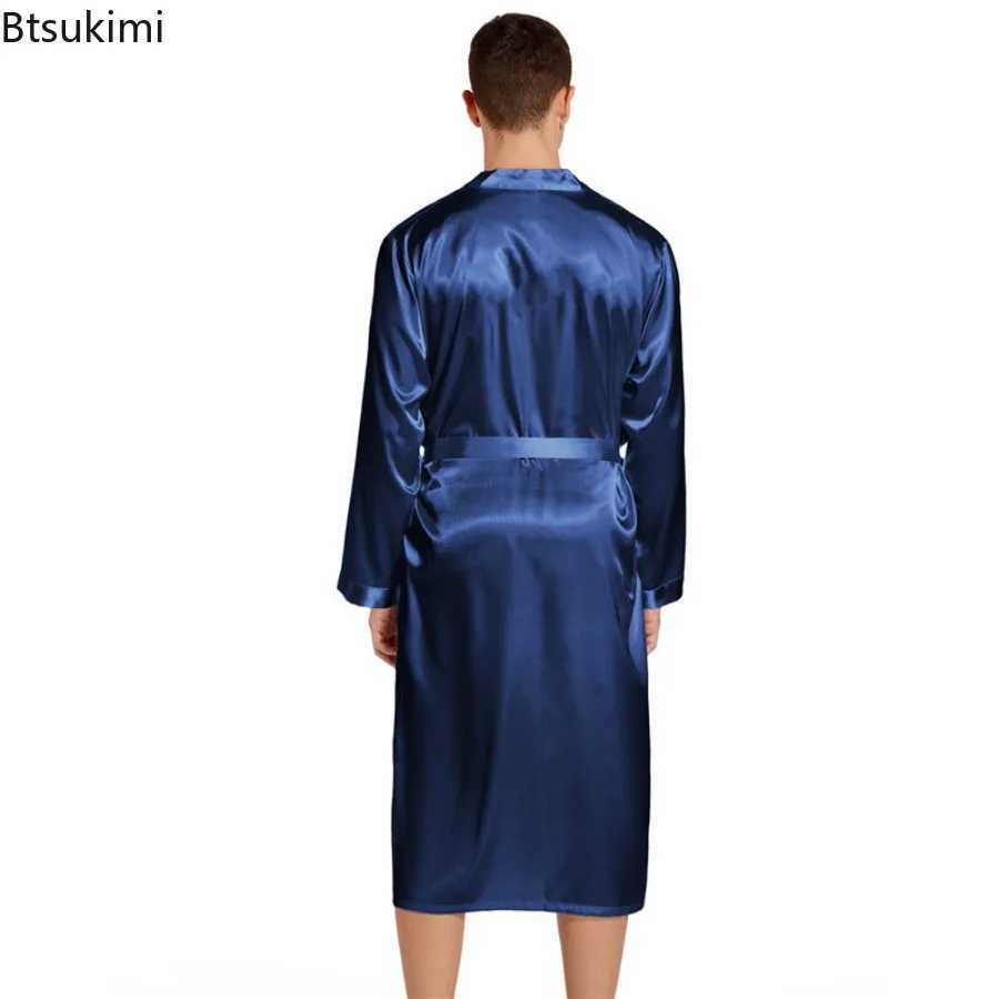 New 2024 Mens Long Dress Made of Artificial Silk Soft Home Bathroom Size Up Mens Pajamas Solid Loose Mens Satin Pajama Dress W241023