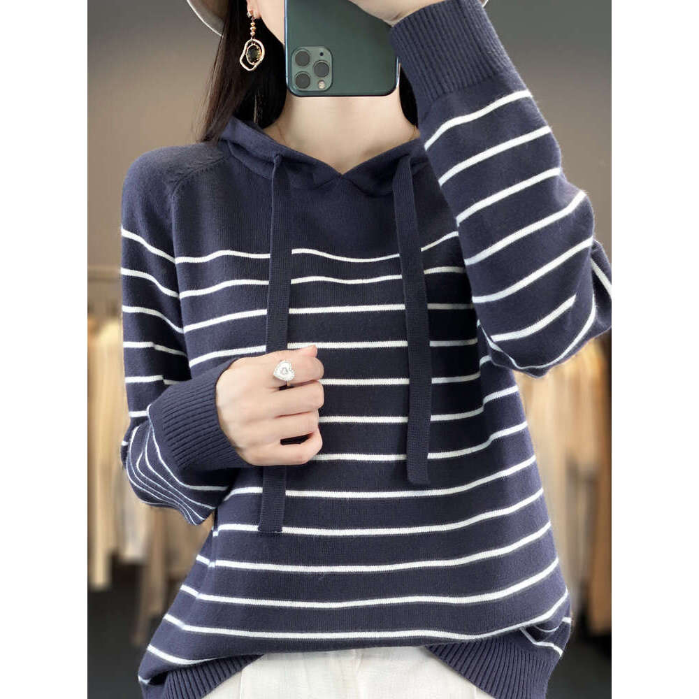 Striped New Wool Hoodies And Sweatshirts For Women Long Sleeve Sweaters Knitted Jumpers Female Outerwears Fashion Hoody Clothing