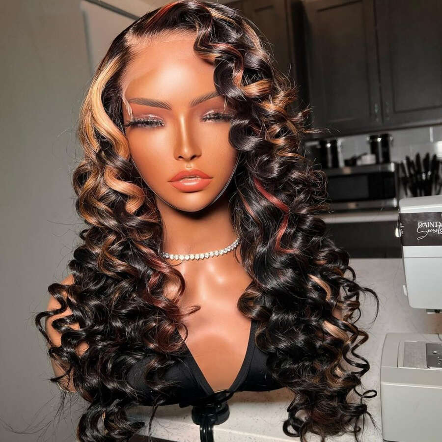 40 Inch Highlight HD Loose Deep Wave Frontal Wig 13x6 13x4 Honey Blonde Lace Front Human Hair Wigs PrePlucked 250% Density