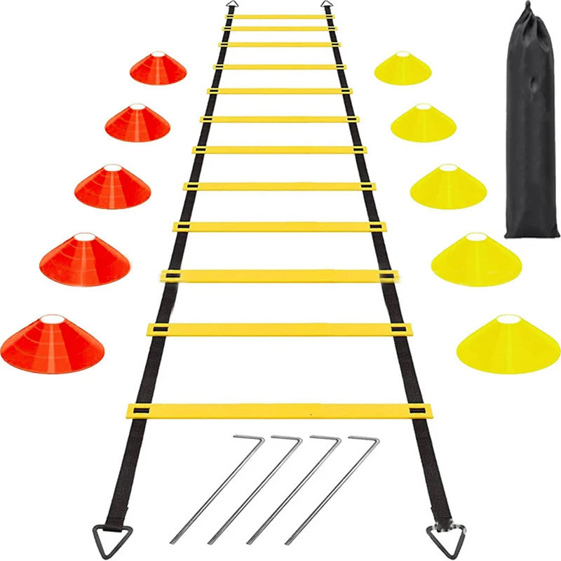 1 set of football agility training equipment 12 vibration agility ladder 10 cone 4 steel pile football speed training equipment 241022