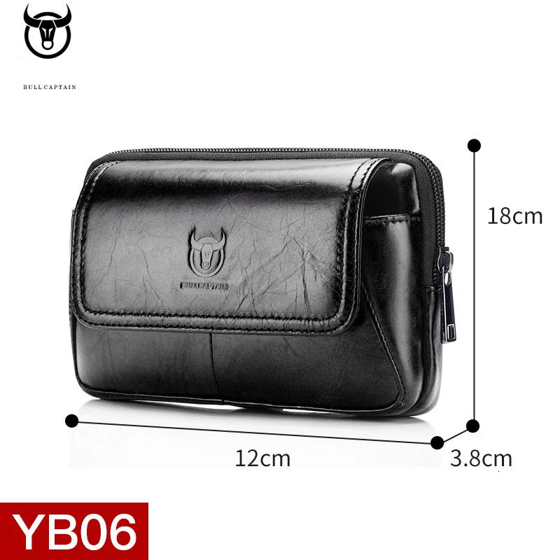 Bullcaptain leather mens fashionable waist bag retro travel sports belt running bag mens phone clutch wallet JYB072 241023