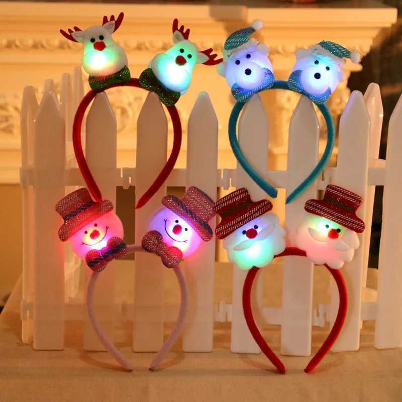 Christmas Headband Santa Claus Elk Antlers Reindeer Headband Cosplay Ears Led Glowing Ornaments Party Christmas Hair AccessoriesX241022