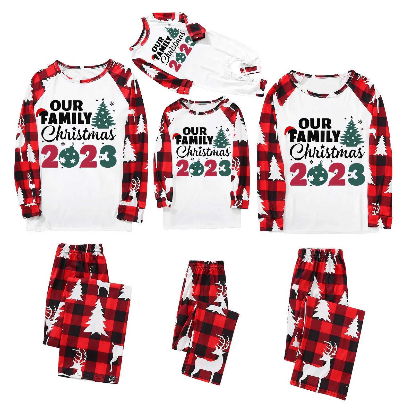 Merry Christmas Letter Printed Parent-Child Sleepwear Sets Deer Print Casual Family Matching Outfits Xmas Cartoon Pajamas SetsXJ241008