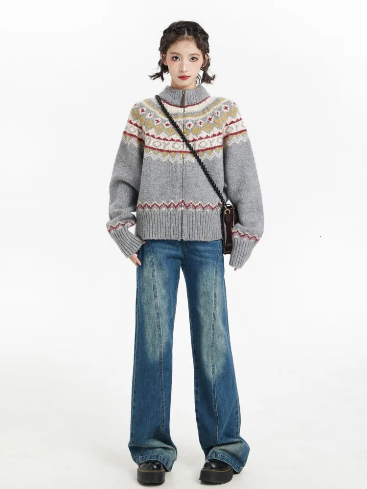 Sweet Christmas Vintage Cardigans Women Harajuku Zipper Grunge Sweaters Loose Streetwear Knitted Coats Y2k Aesthetic 241022