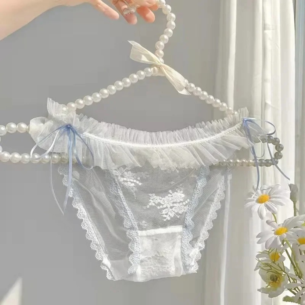 2025 New designer lace fashion up thong mesh lace underwear women s underwear low waist sweet student Kawaii Lolita transparent underwear sexy