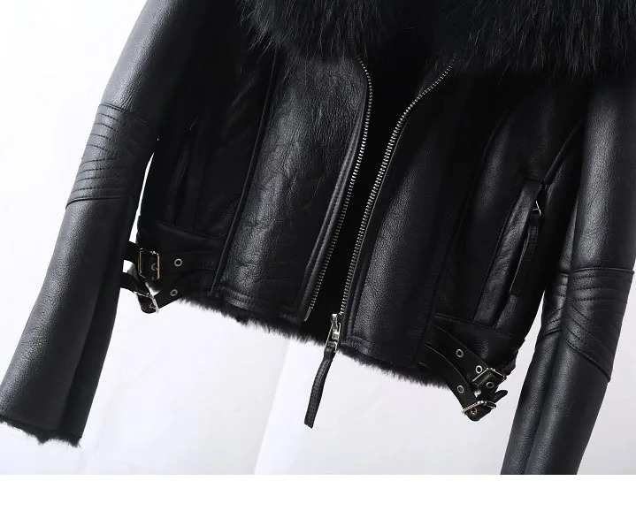 FURARISTOCRAT Real Raccoon Fur Collar Coat Genuine Leather Sheepskin Jackets Women Coats Short n 241021