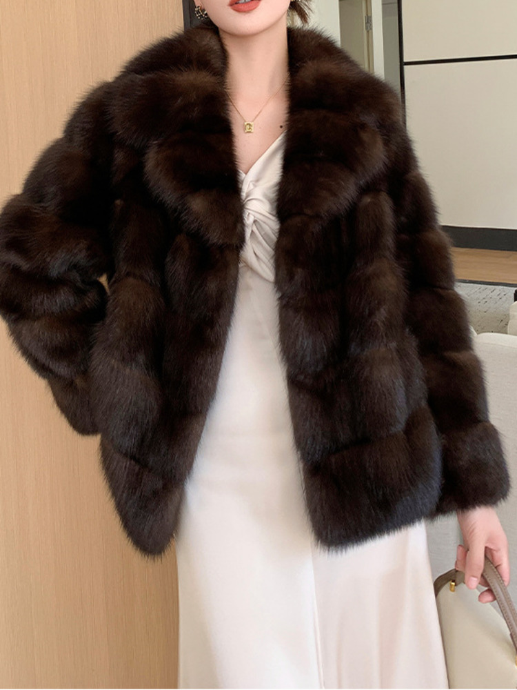 DEAT Fashion Women's Faux Fur Coat V-Neck Long Sleeves No Placket Thickening Warm Pockets Overcoat Winter 2024 New Tide 7Ab2642