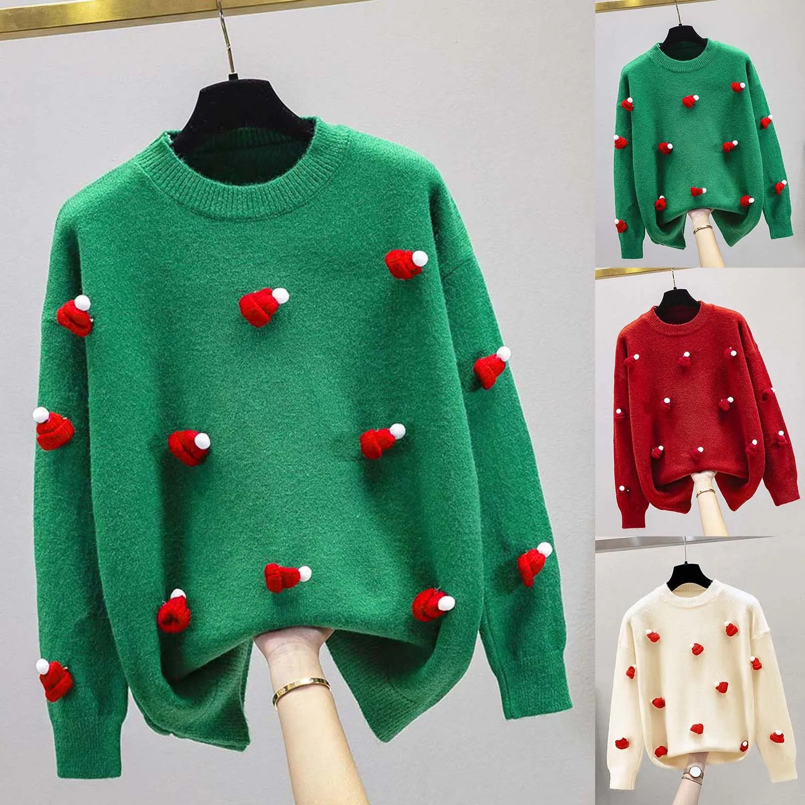 Ugly Christmas Knitted Sweaters for WomenThickened Warm Fashion Elegant Casual Pullovers Solid Loose Long Sleeve Sweater 241021