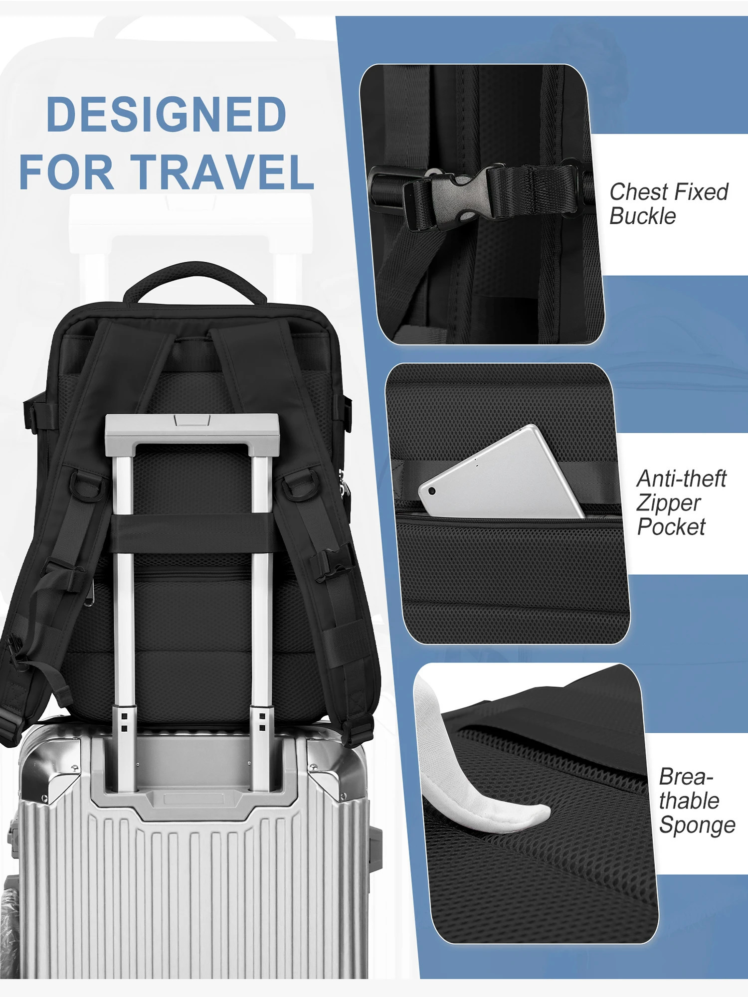 Mens travel backpack portable backpack with USB charging TSA 15.6-inch laptop business hiking leisure day bag 241023