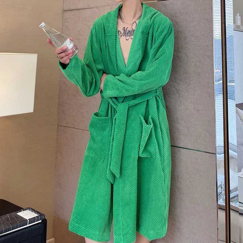Fall Winter Luxury Hooded Jacket Brand Towel Fabric Bathrobe Homewear 2022 Grn Robe Womens Spwear Clothing with Belt W241023