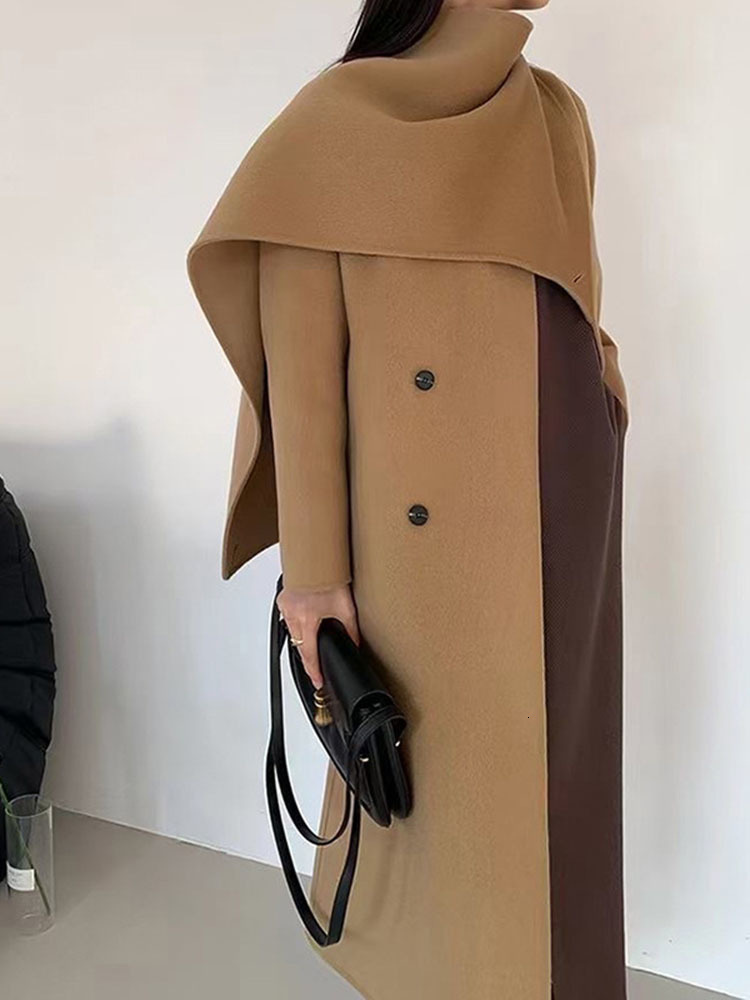 Eshin 2024 Autumn And Winter New Shawl Scarf Collar Double-Breasted Solid Color Women's Double-Sided Woolen Belt Coats Th5394