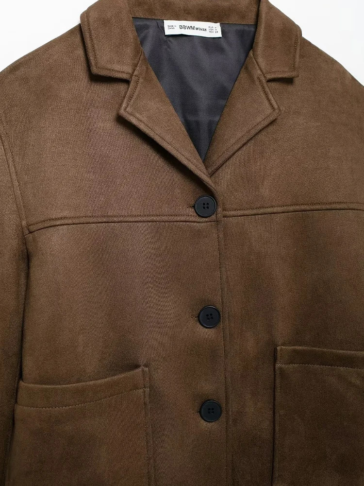 Womens autumn and winter product high-end Maillard brown fashion knowledge heiress Sude commuting jacket 241023