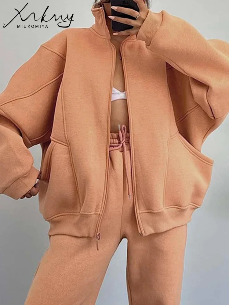 Autumn zipper track set womens two-piece sportswear womens pants set womens two-piece oversized sportswear set 241023