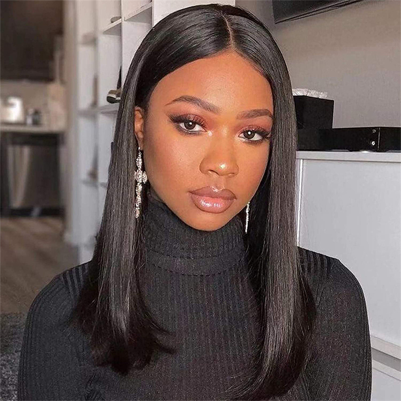 New arrival middle part BOBO ladies short straight high temperature silk wig slightly curled whole head set