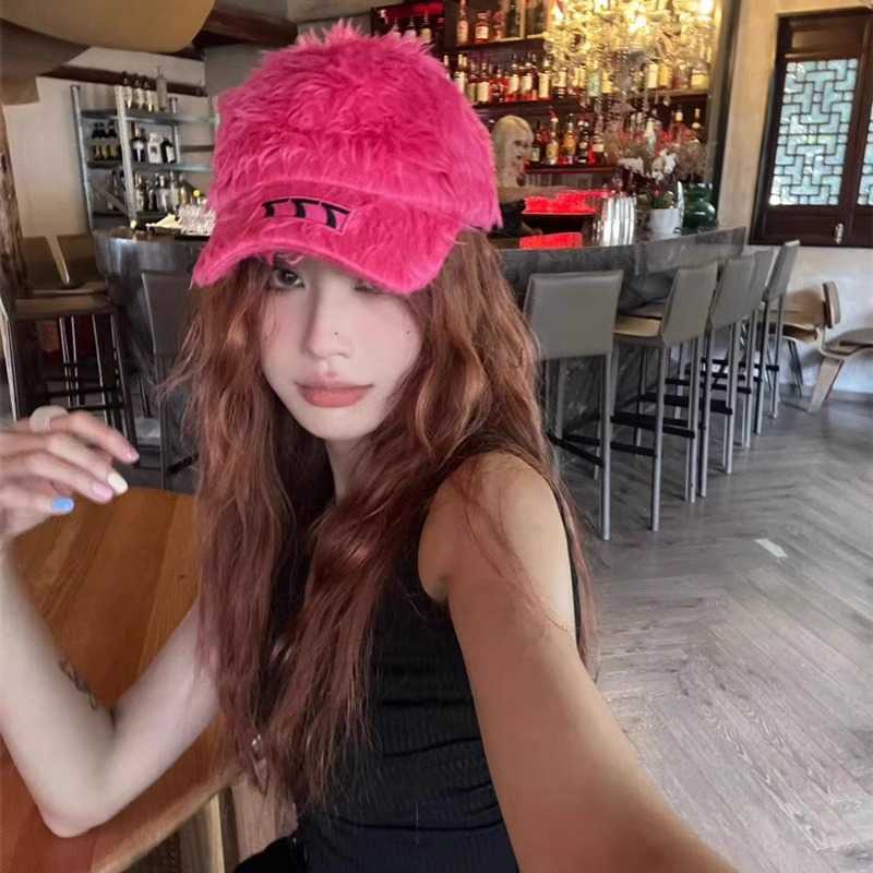 Colorful Embroidered Hairy Hat for Women Autumn and Winter Duck Tongue Hat for Street Small and Trendy Brand Baseball Hat for Men X241023