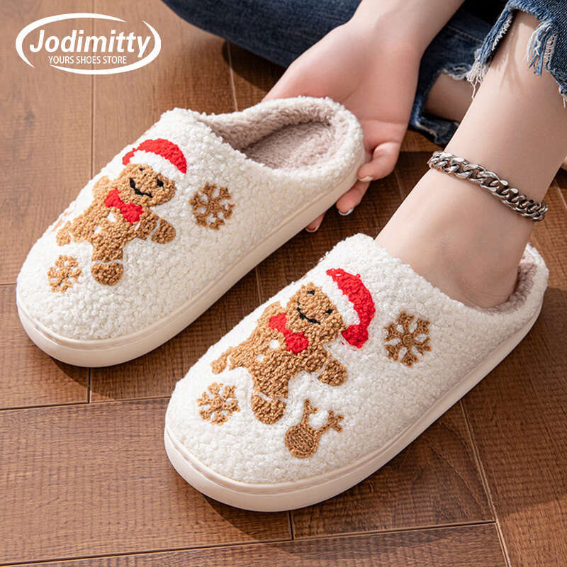 Christmas Elk Cotton For Women Men Winter Cute Cartoon Slippers Indoor Non Slip Couple or Slides Home Plush Shoes